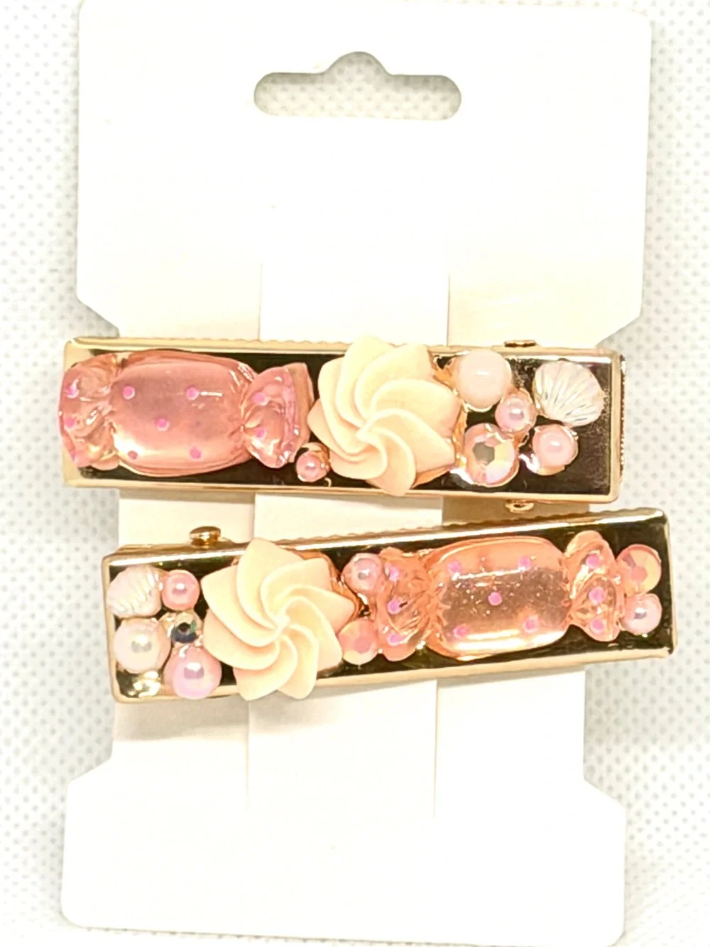 Peach Floral Candy Barrette Hair Clip Set - Unbranded